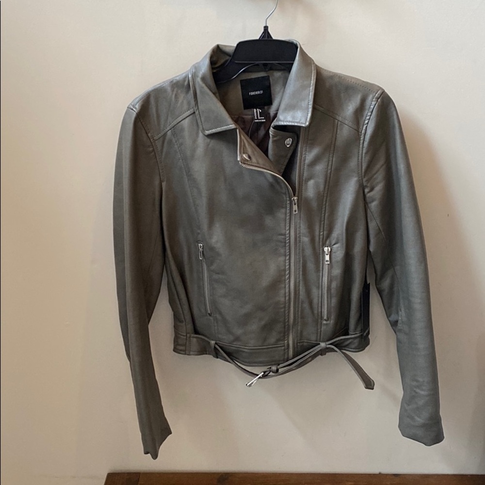Brand new gray leather jacket